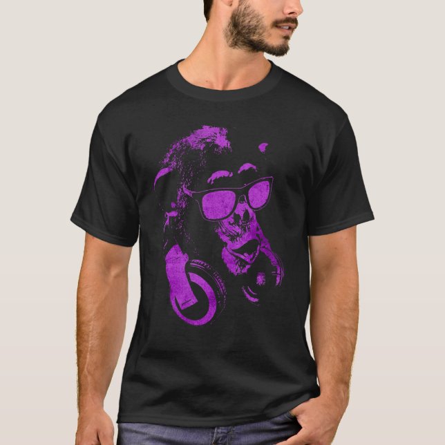 Camiseta Chimpancé De Monos Con Gafas De Sol Y Auriculares  (Anverso)