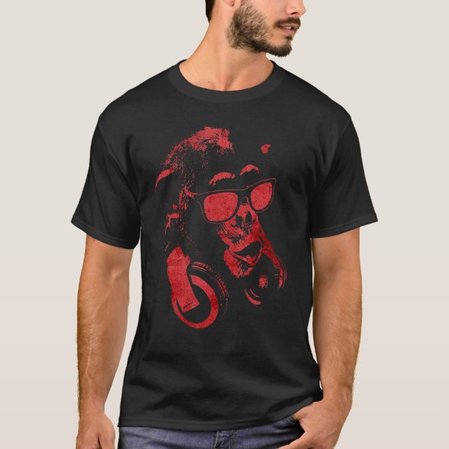 Camiseta Chimpancé De Monos Con Gafas De Sol Y Auriculares  (Anverso)