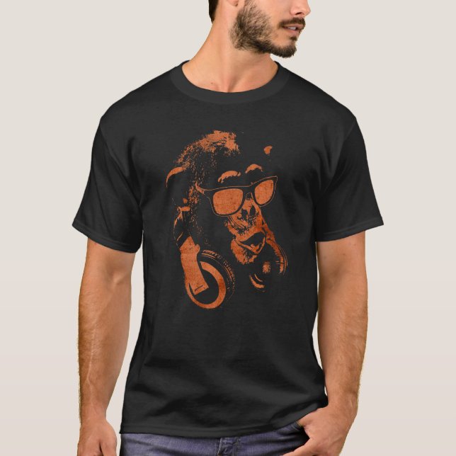Camiseta Chimpancé De Monos Con Gafas De Sol Y Auriculares (Anverso)