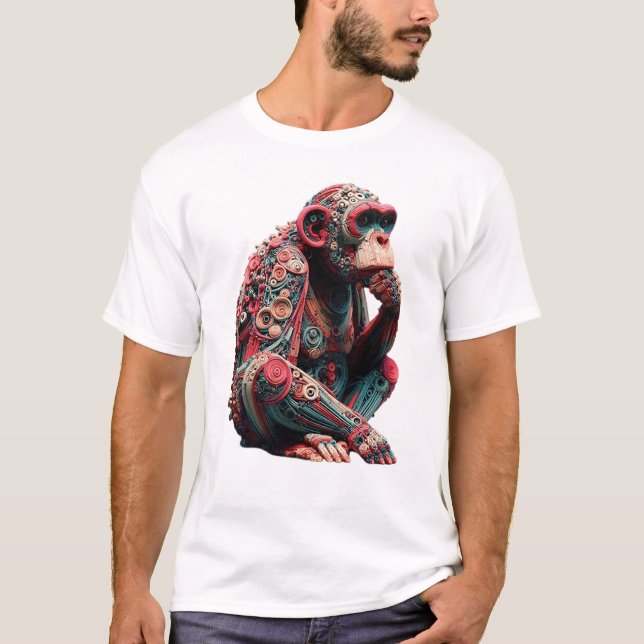 Camiseta Chimpancé Techno: arte mecánico vibrante (Anverso)