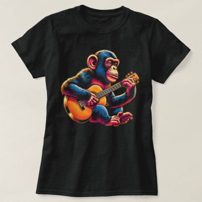 Camiseta Chimpancé toca guitarra chimpancé guitarista de mo (Diseño del anverso)
