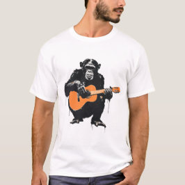 Camiseta chimpancé tocando arte de guitarra