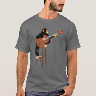 Camiseta Chimpancé Tocando Guitarra Acústica. Mono gracioso