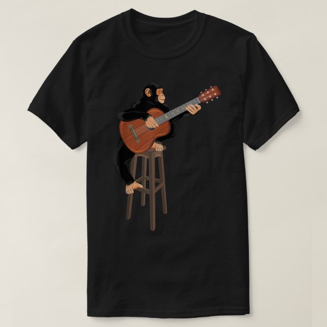 Camiseta Chimpancé tocando guitarra acústica. Mono gracioso (Diseño del anverso)