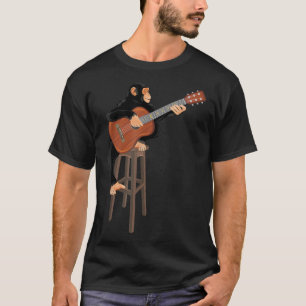 Camiseta Chimpancé tocando guitarra acústica. Mono gracioso