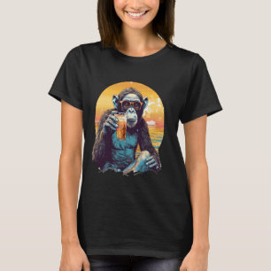 Camiseta Chimpanzee Beach Vacation Sunset Ape Hawaii Mono