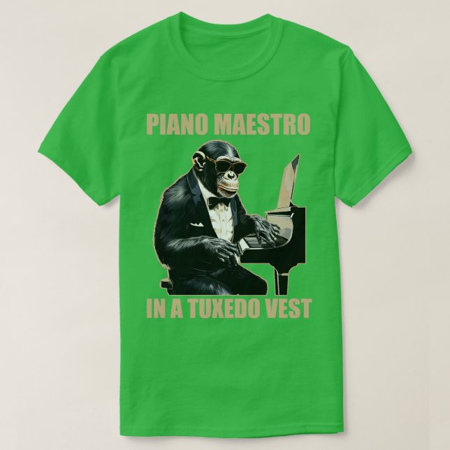 Camiseta Chimpanzee Chimp Piano Maestro En Tuxedo Vest Fu (Diseño del anverso)
