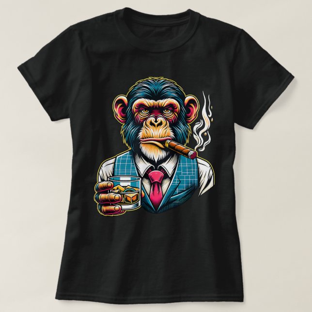Camiseta Chimpanzee Cigar Y Whiskey (Diseño del anverso)