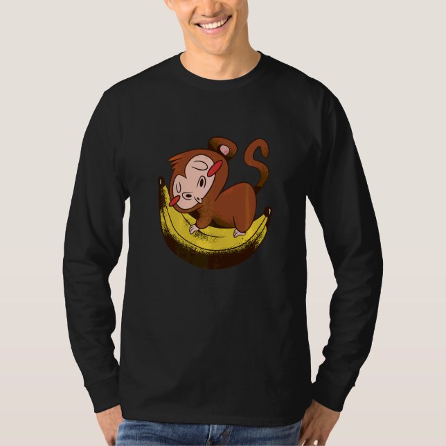 Camiseta Chimpanzee Cuida Bebé Mono Durmiendo En Una Banana (Anverso)