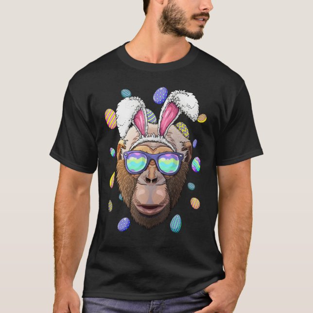 Camiseta Chimpanzee Easter Bunny Ears Funny Eggun (Anverso)