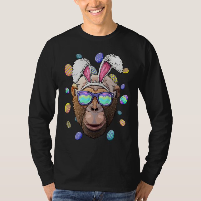 Camiseta Chimpanzee Easter Bunny Ears Funny Eggun (Anverso)