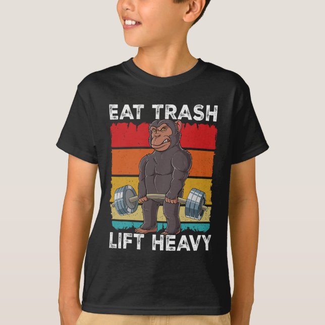Camiseta Chimpanzee Gym Weight Training Comida Trash Lift H (Anverso)