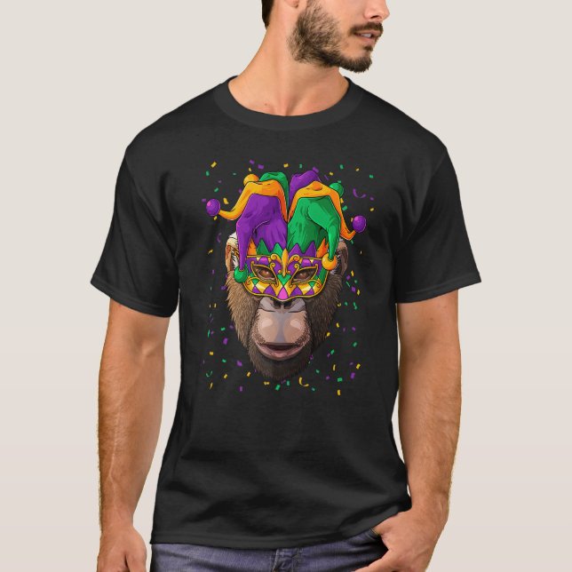 Camiseta Chimpanzee Mardi Gras Carnaval de animales (Anverso)