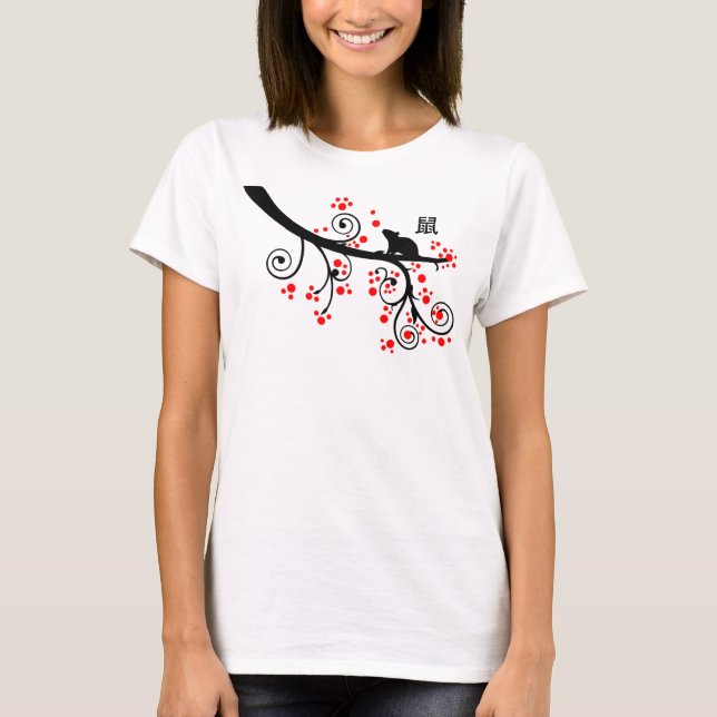 Camiseta China con árbol de flores en la rata de Año Nuevo  (Anverso)