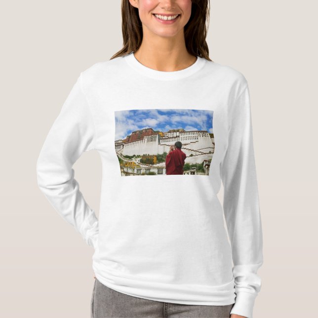 Camiseta China, Tíbet, Lhasa, monje tibetano con Potala (Anverso)
