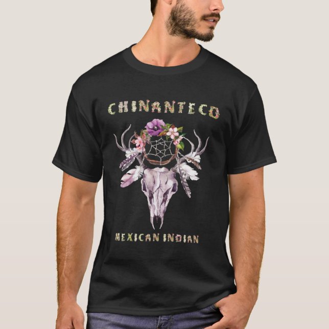 Camiseta Chinanteco tribu india mexicana BOHO Floral Skull (Anverso)