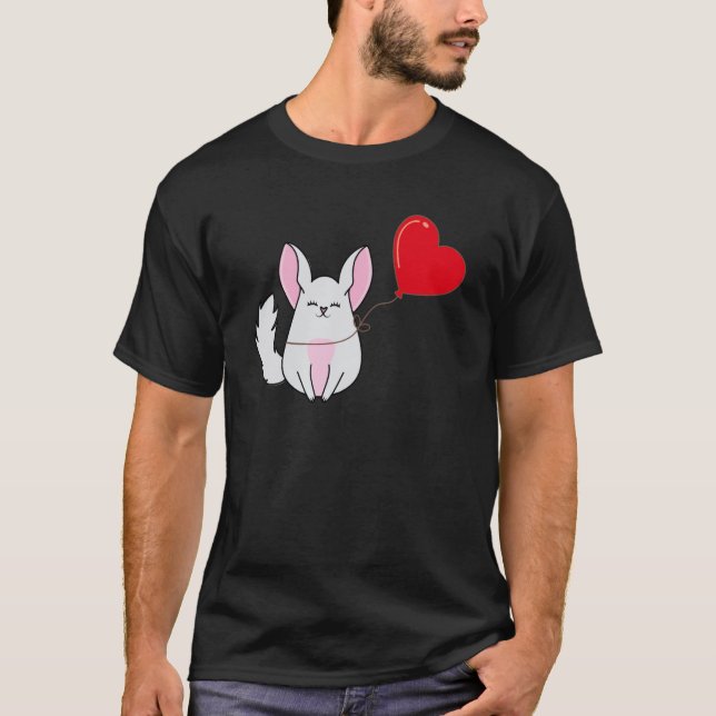 Camiseta Chinchilla With Heart Balloon Valentines Day Love  (Anverso)