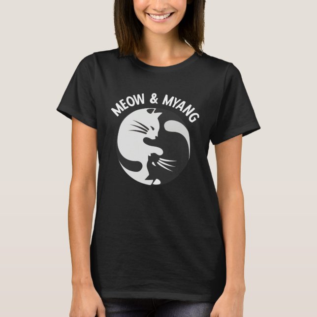 Camiseta Chinese Cats Meow And Myang Yin Yang Cat (Anverso)