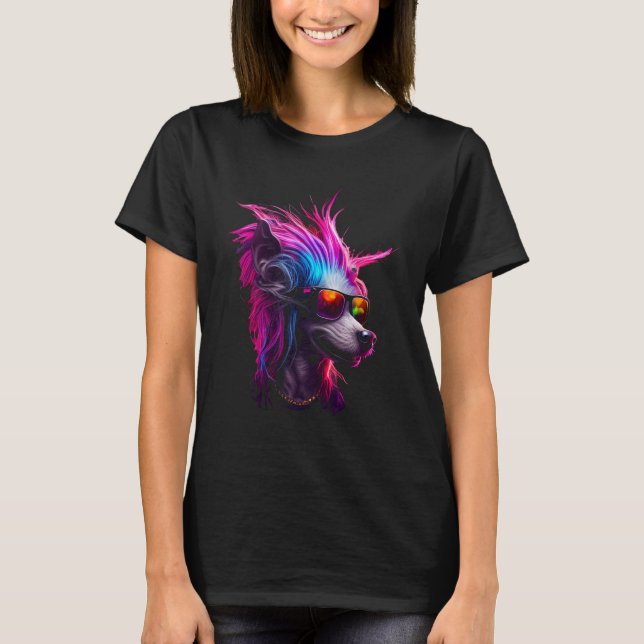 Camiseta Chinese Crested Dog owner Vaporwave Notorious DJ (Anverso)