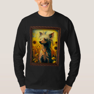 Camiseta Chinese Crested Painting Sunflower Flower Mom Wome
