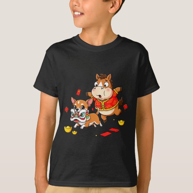 Camiseta Chinese Horse Chihuahua Funny Kid Mens Womens Happ (Anverso)