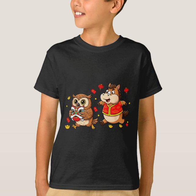 Camiseta Chinese Horse Owl Funny Kids Mens Womens Happy New (Anverso)