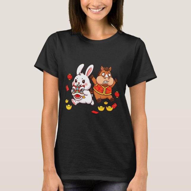 Camiseta Chinese Horse Rabbit Funny Kids Mens Womens Happy  (Anverso)