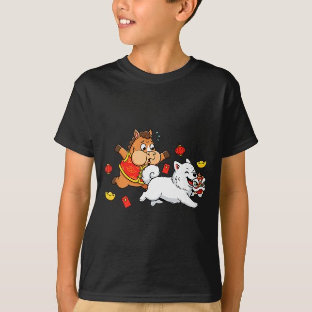 Camiseta Chinese Horse Samoyed Funny Kids Mens Womens Happy (Anverso)