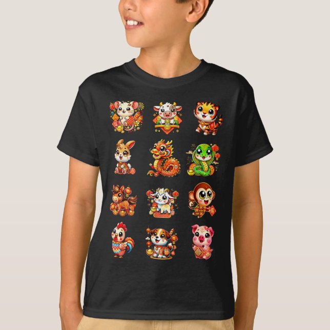 Camiseta Chinese New Year Cute 12 Zodiac Animal Signs Lunar (Anverso)