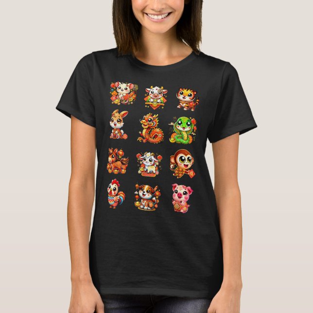 Camiseta Chinese New Year Cute 12 Zodiac Animal Signs Lunar (Anverso)