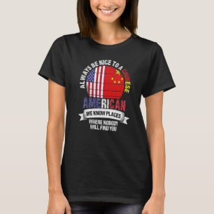 Camiseta Chino Americano Conocemos Lugares donde Bandera de