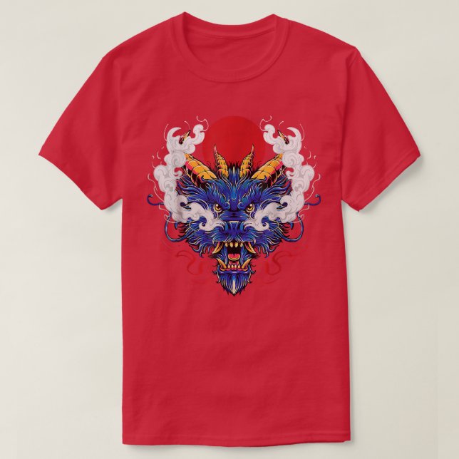 Camiseta Chino místico Dragón Azul cabeza de rey japonés de (Diseño del anverso)