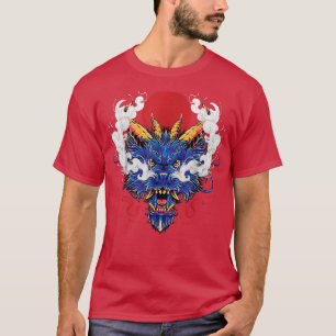 Camiseta Chino místico Dragón Azul cabeza de rey japonés de
