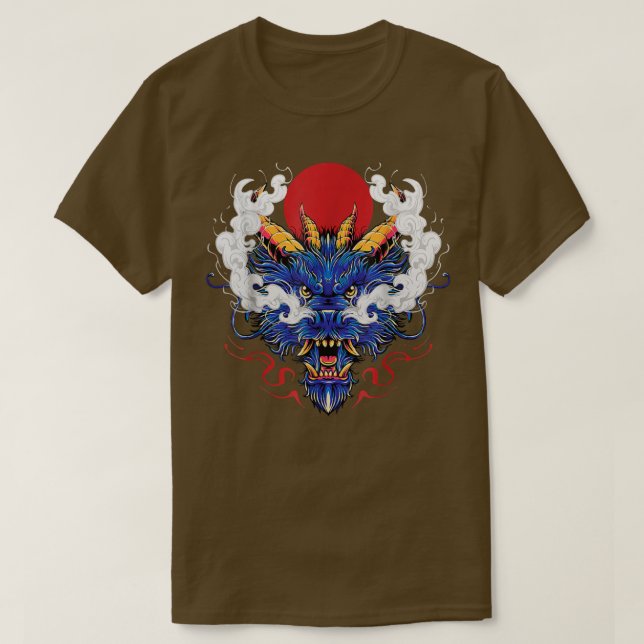 Camiseta Chino místico Dragón Azul cabeza de rey japonés de (Diseño del anverso)