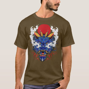 Camiseta Chino místico Dragón Azul cabeza de rey japonés de