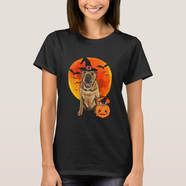 Camiseta Chino Shar-Pei Perro Halloween Jack O Lantern Pump (Anverso)