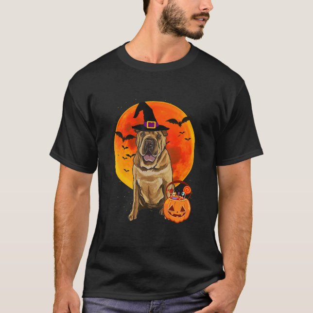 Camiseta Chino Shar-Pei Perro Halloween Jack O Lantern Pump (Anverso)