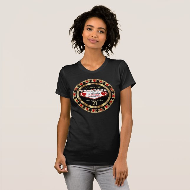 Camiseta Chip de cumpleaños de póquer rojo y negro (Anverso completo)