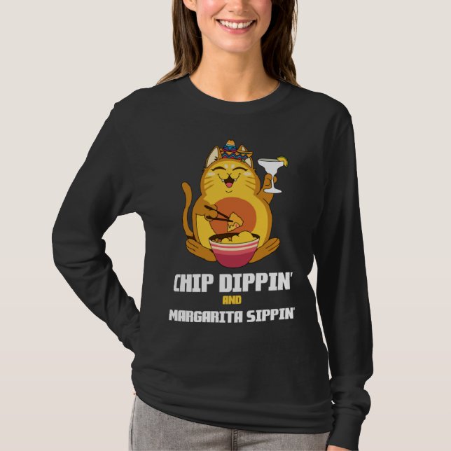 Camiseta Chip Dippin Margarita Sippin Cat Alcohol Cocktail  (Anverso)