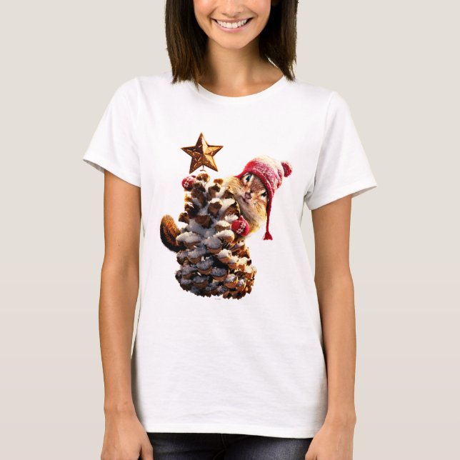 Camiseta Chipmunk con árbol de cono de pino (Anverso)