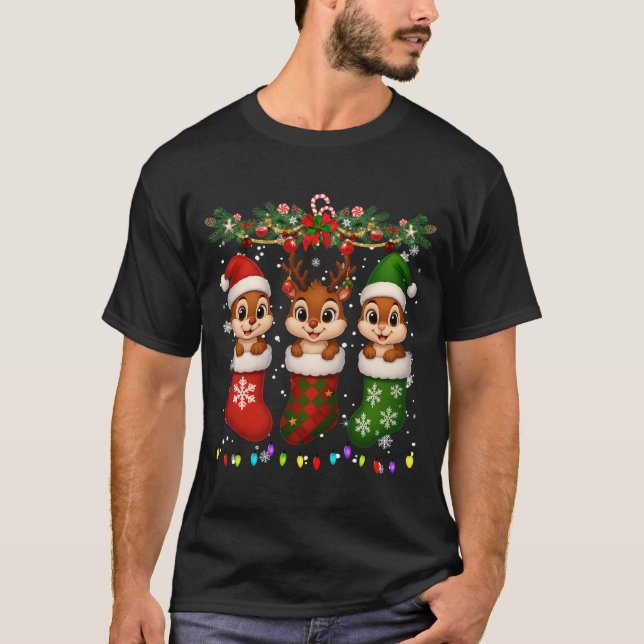 Camiseta Chipmunk In Christmas Socks Lights Chipmunk Xmas L (Anverso)