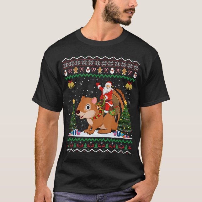 Camiseta Chipmunk Ugly Xmas Gift Santa Riding Chipmunk (Anverso)