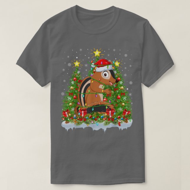 Camiseta Chipmunk Xmas Lights Santa Chipmunk Christmas Tree (Diseño del anverso)
