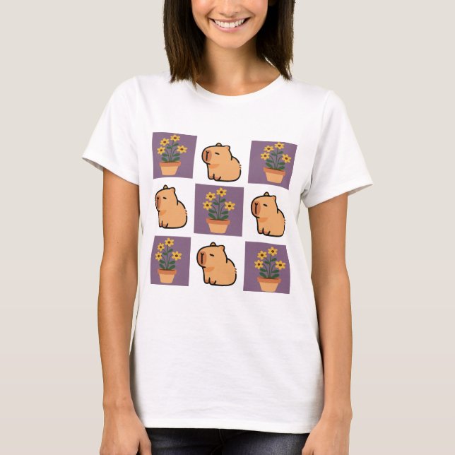 Camiseta Chirac cute capibara y flor | Floral Adorable (Anverso)
