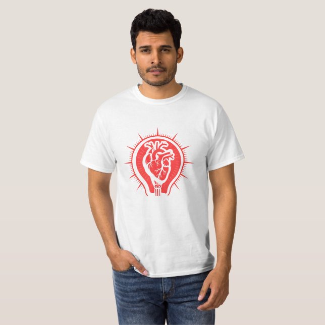 Camiseta Chispa Creativa - Bombilla Corazón Anatómico Hombr (Anverso completo)