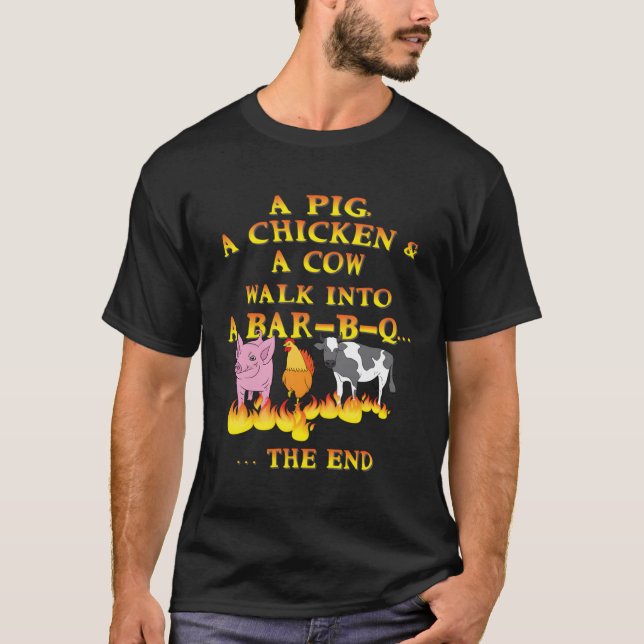Camiseta Chiste De Bbq Divertido Un Cerdo Un Pollo Una Vaca (Anverso)