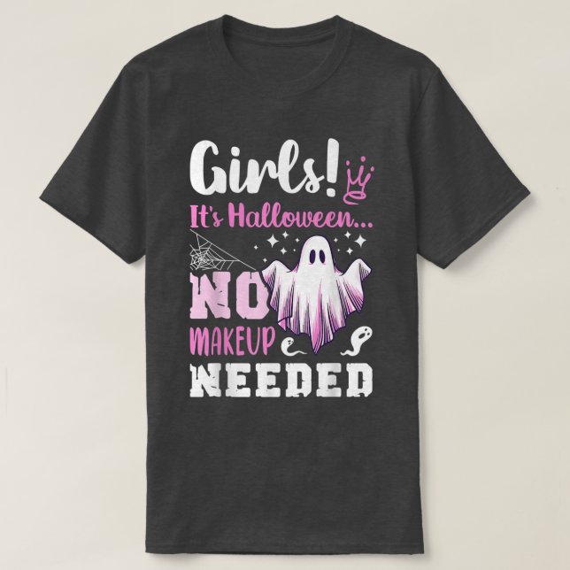 Camiseta Chiste de maquillaje de Halloween, Chicas, rosado, (Diseño del anverso)