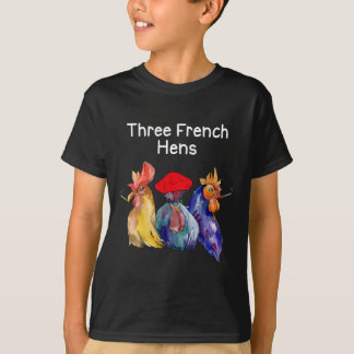 Camiseta Chiste divertido de Navidad Tres gallinas francesa