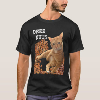 Camiseta Chiste DIVERTIDO DEEZ NUTS con gato lindo y pacana