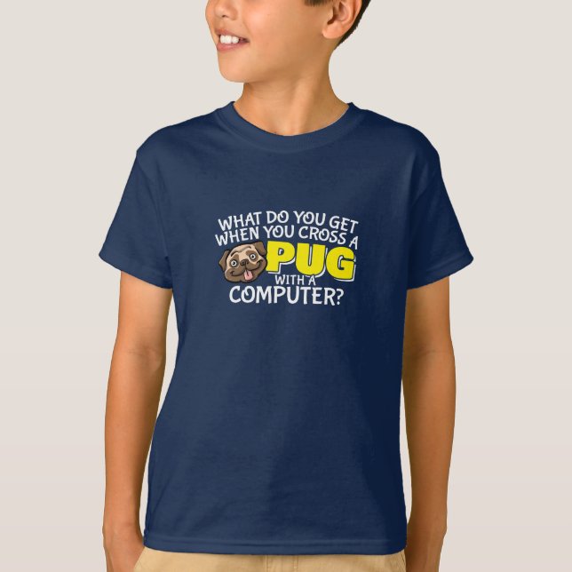 Camiseta Chiste Pug - Cruzar un pug con una computadora (Anverso)